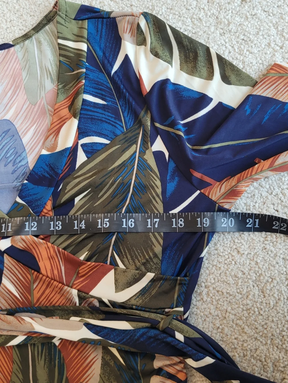Janette Tropical Leaf Print V-Neck Maxi Dress Blue Brown Flowy Summer Sz XL - Picture 6 of 9